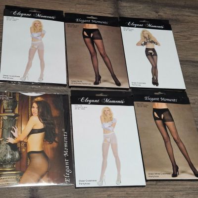 6 sexy ELEGANT MOMENTS  crochless STOCKINGS pantyhose ONE SIZE